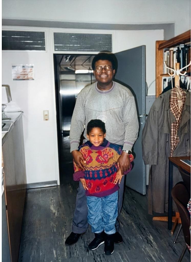 With his youngest daughter in his office at the United Nations